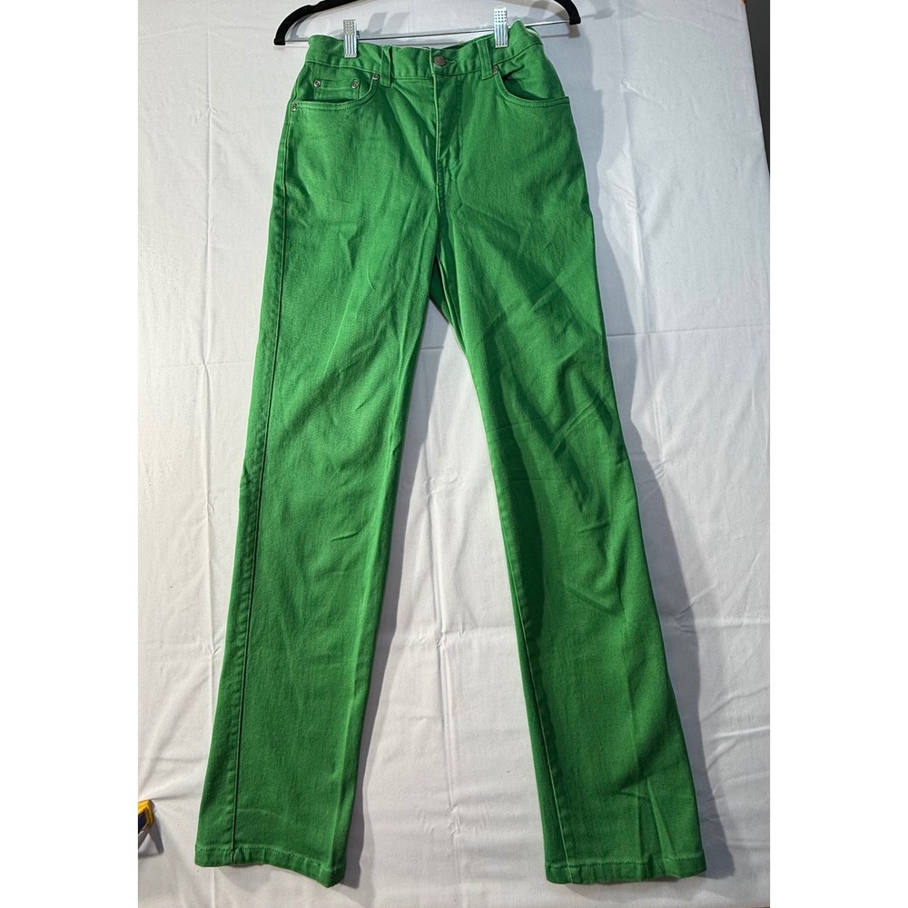 Super Slimmer Green High Waisted Straight Leg Jeans Womens 4 Retro Kelly Green